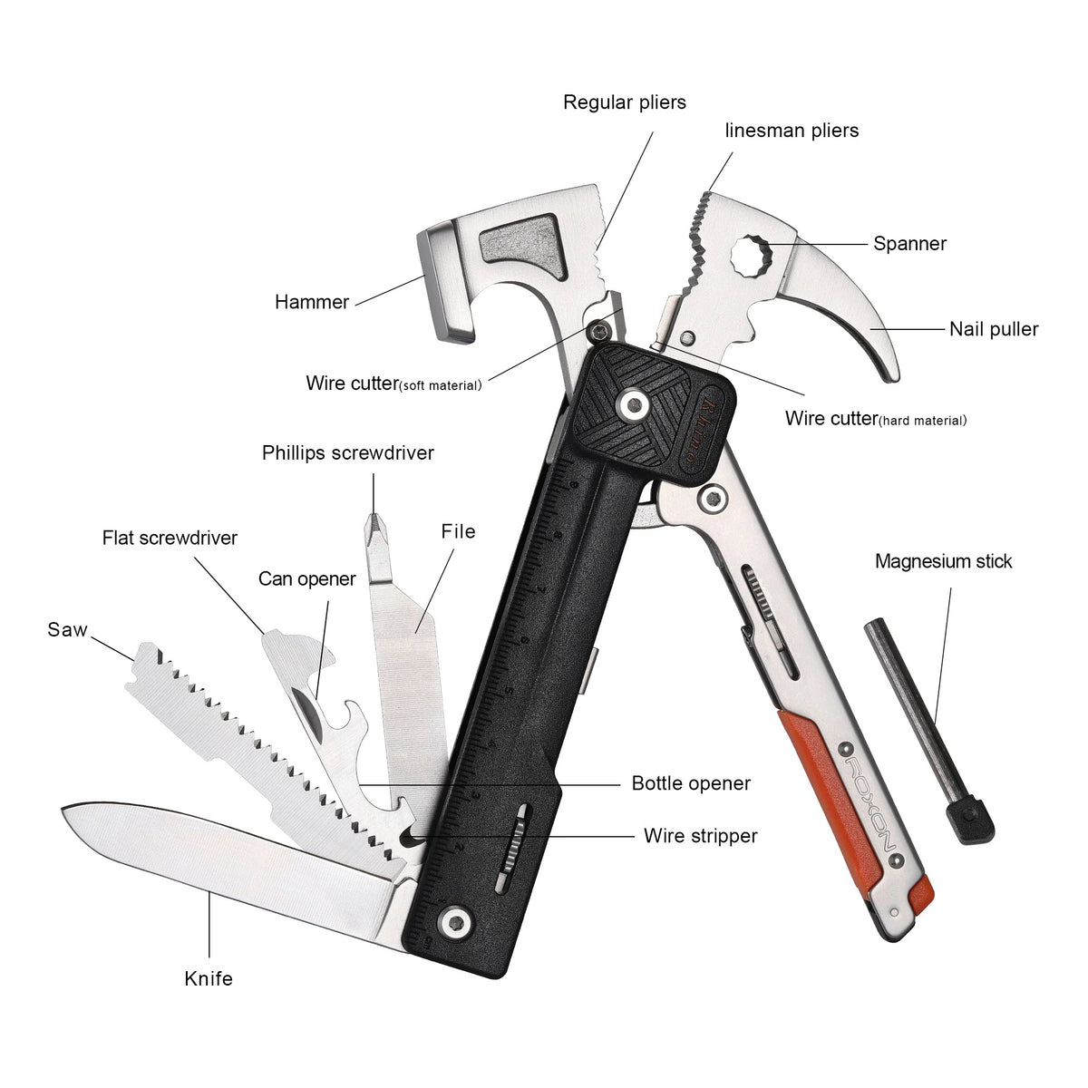 Roxon Rhino H1 Multitool met hamer – 17 functies