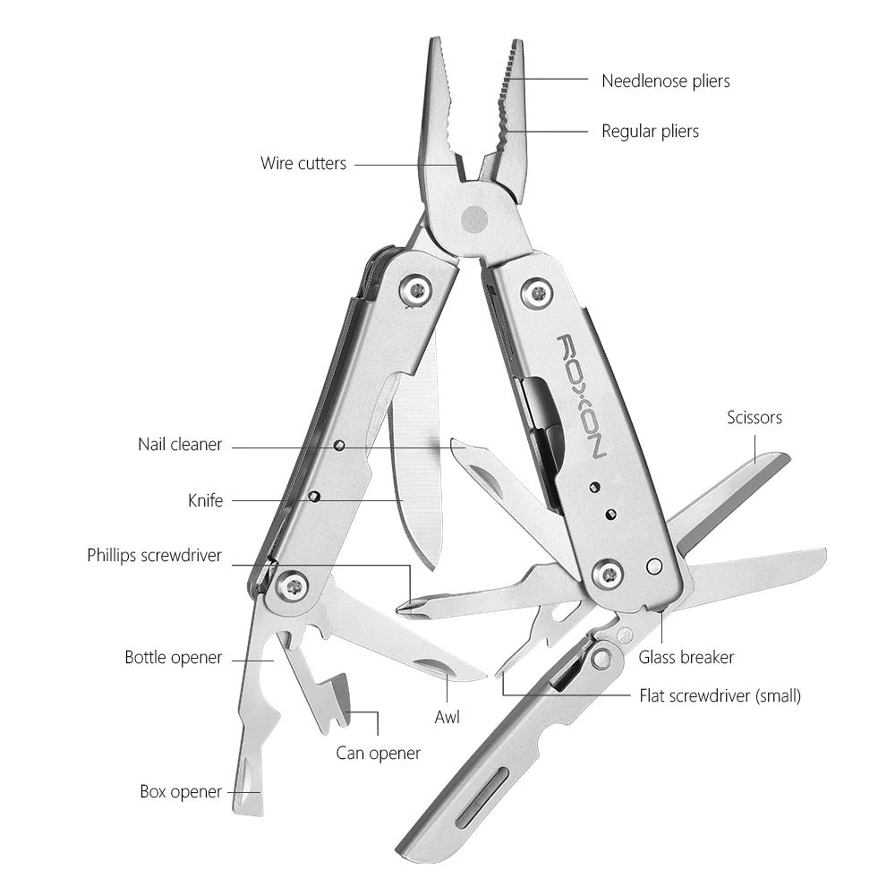 Roxon M2 Mini Multitool met bitset – zilver