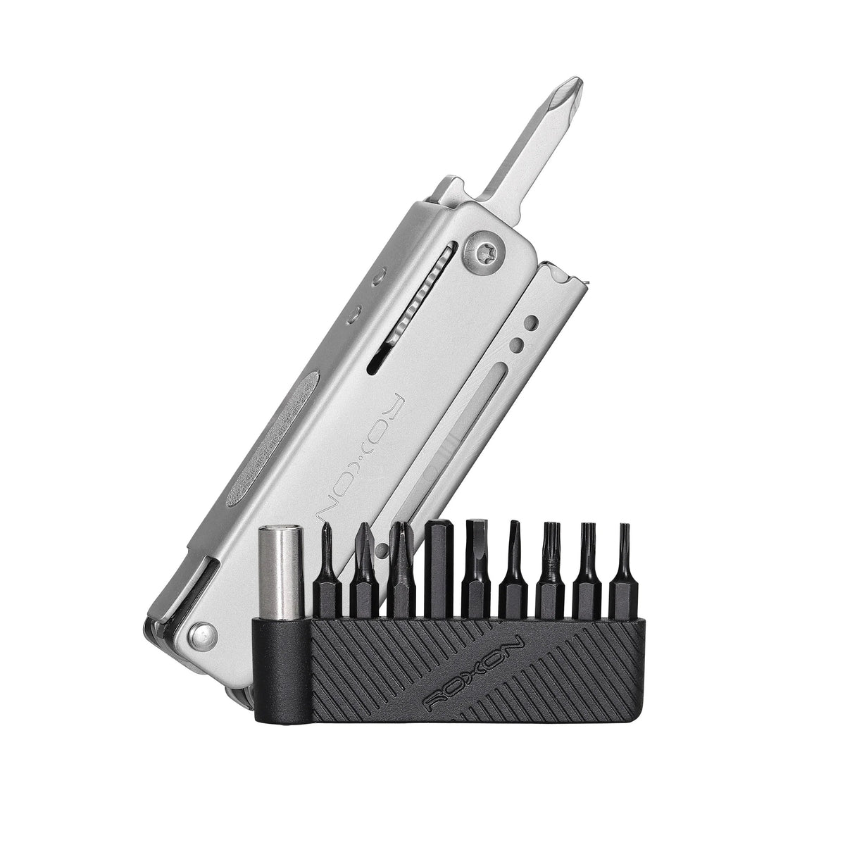 Roxon M3 Mini Multitool met bitset – zilver
