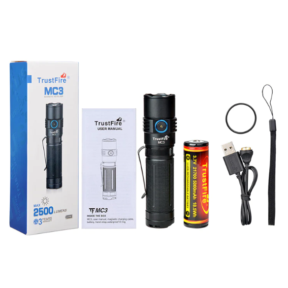 Trustfire MC3 EDC Zaklamp 2500 lumen – zwart