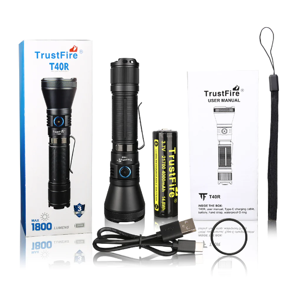 Trustfire T40R Long-Range Zaklamp 1800 lumen – zwart