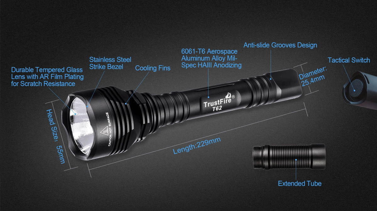 Trustfire T62 Zaklamp 3600 lumen – zwart